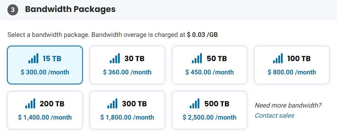 bare metal cloud bandwidth packages