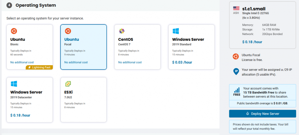 Bare metal cloud - supported operating systems.