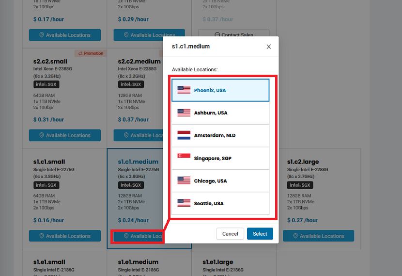 Choosing alternative server deployment locations.