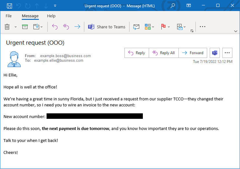 Example of a CEO fraud email
