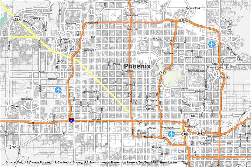 Phoenix Arizona road map.