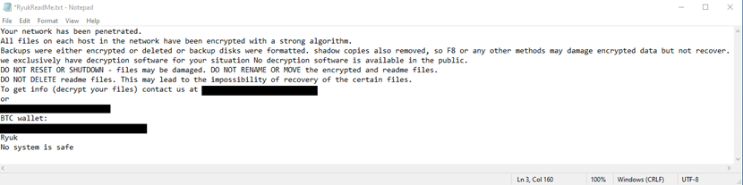 Ryuk ransom note.