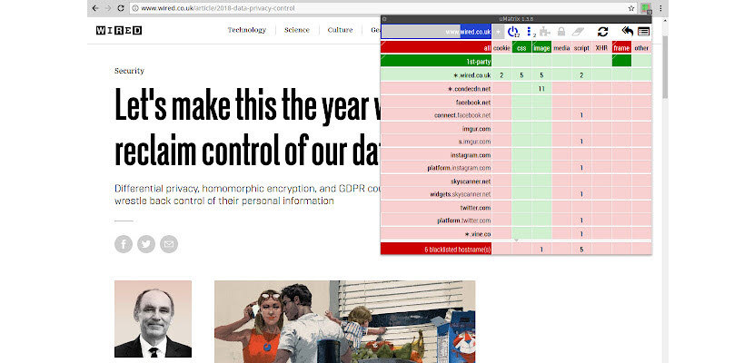 uMatrix security extension for Chrome