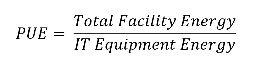 Formula for calculating power usage effectiveness (PUE).