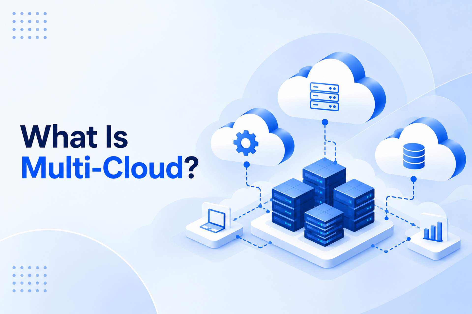 Multi-cloud environment showing connected cloud services, servers, data storage, and infrastructure resources across multiple clouds.