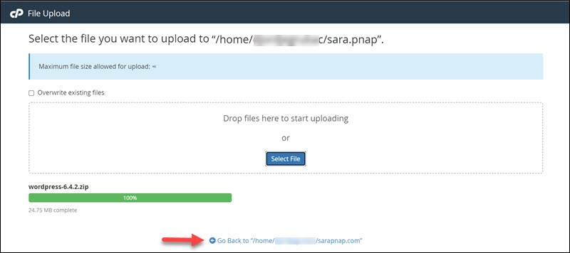File upload window and progress bar in cPanel