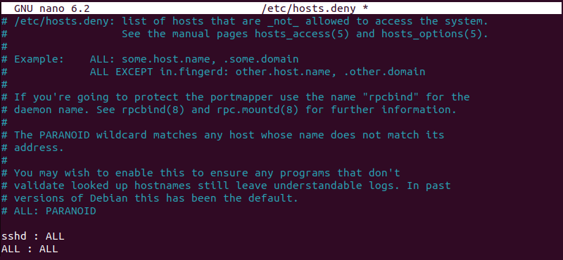 /etc/hosts.deny file contents