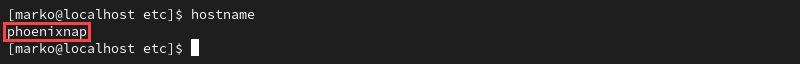 The current hostname in the output of the hostname command.
