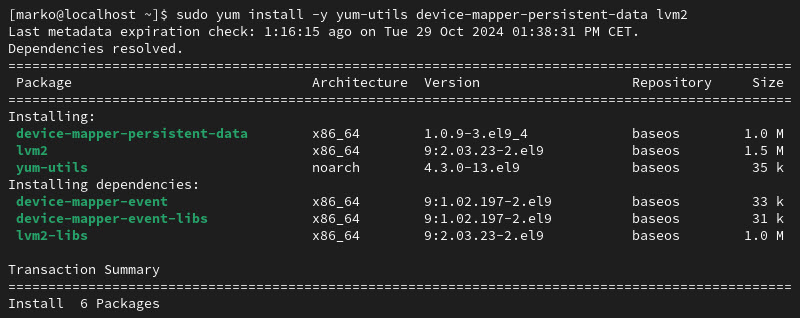 The command for installing Docker dependencies on CentOS 7 and Rocky Linux.