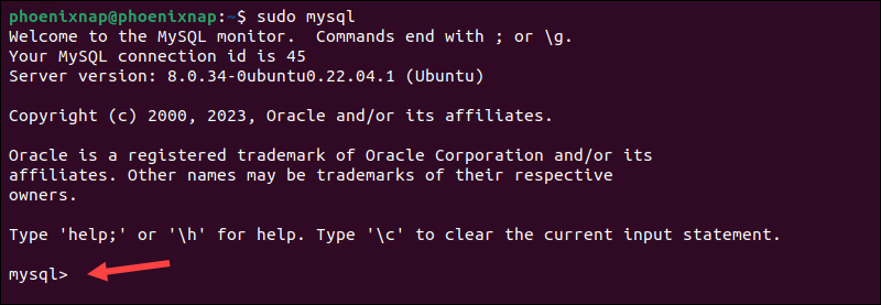Access the MySQL shell in Ubuntu.