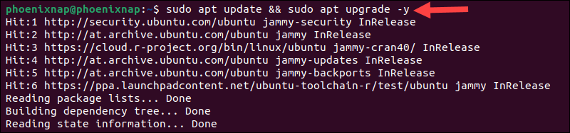 Update Ubuntu package lists and update installed packages.