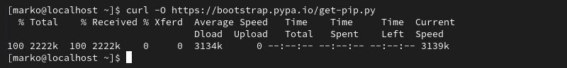 Downloading the Pip Python script with the curl command.