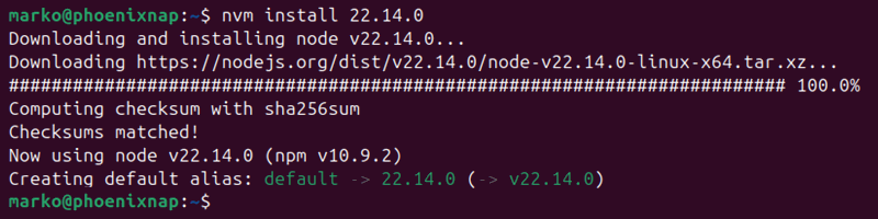 Installing Node.js with NVM.