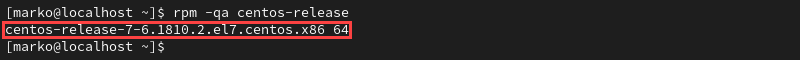 Example of RPM command to view version of CentOS.