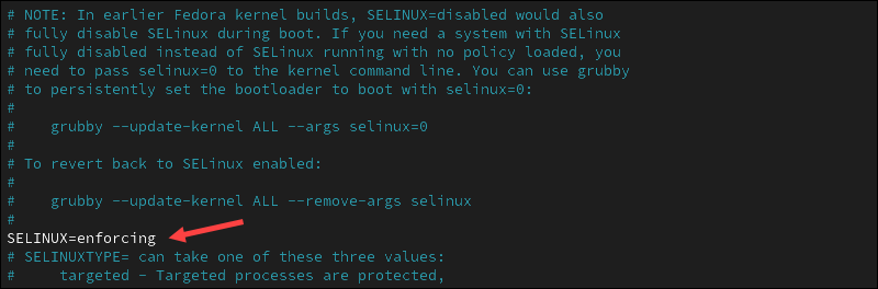 Changing the SELinux mode in the /etc/sysconfig/selinux file in CentOS and Rocky.