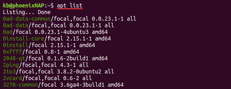 apt list terminal output