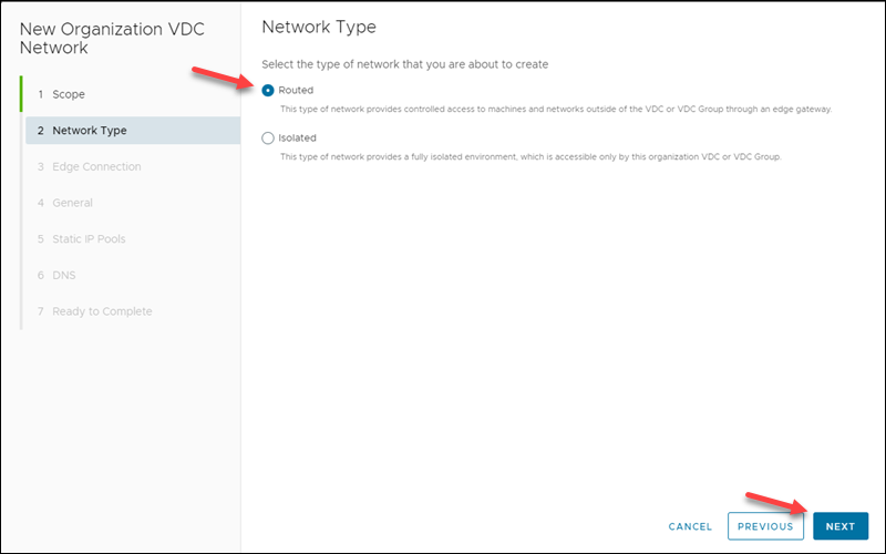 New VDC Network Type UI
