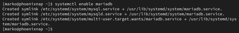 Enabling MariaDB on CentOS and Rocky Linux using systemctl.