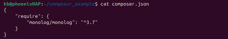 cat composer.json terminal output