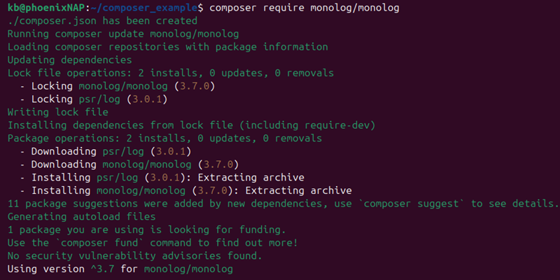 composer require monolog terminal output