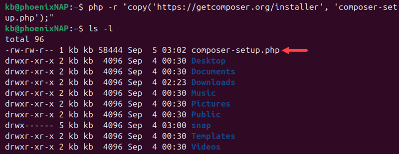 php copy composer-setup.php file terminal output