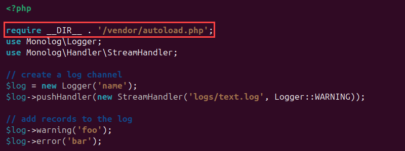 php example autoload monolog script