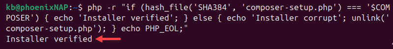 PHP Composer installer verified terminal output