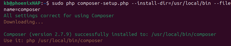 sudo php composer-setup.php terminal output success