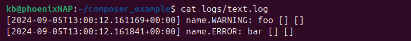 text.log file contents warning and error terminal output