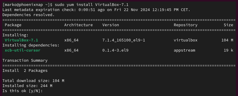 Installing VirtualBox with YUM.