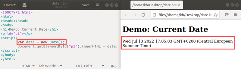 javascript date object html