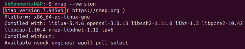 nmap --version terminal output