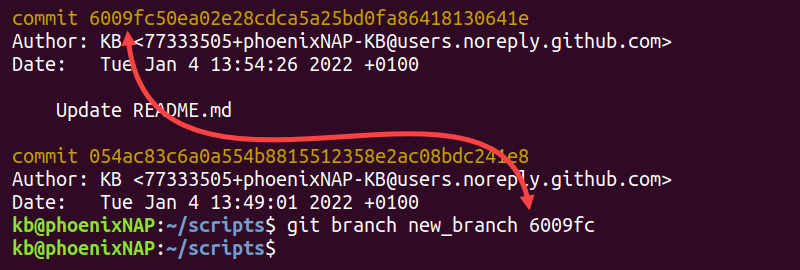 git new branch from hash key