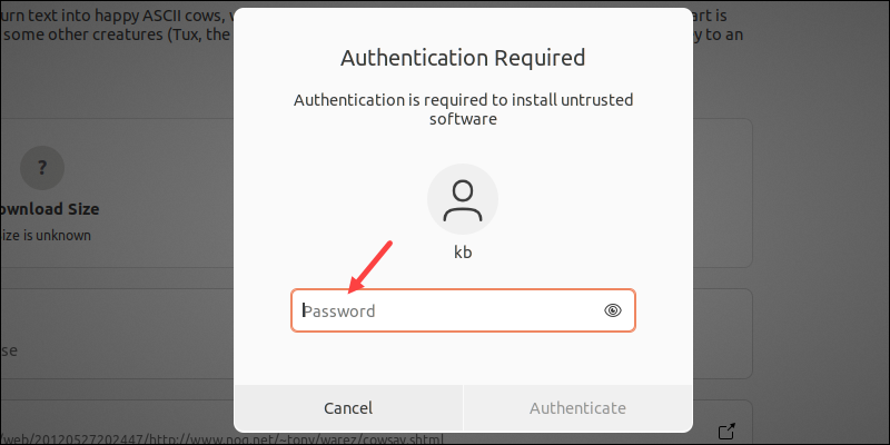 Software installation authentication request
