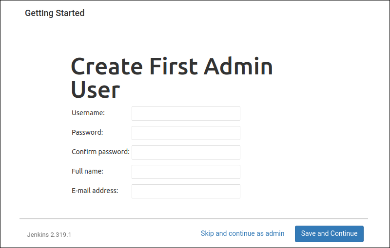 jenkins create first admin user page