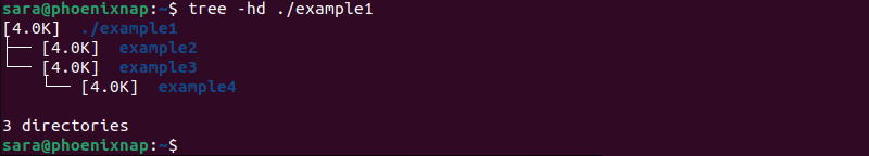 terminal output for tree -hd ./example1