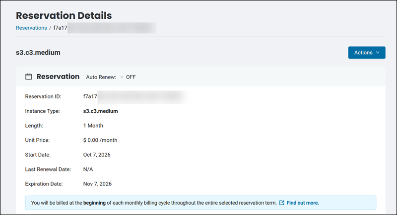 BMC Portal reservation details page
