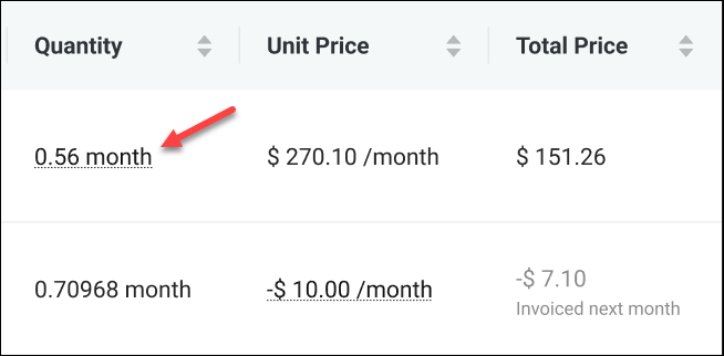 Partial quantity billing columns