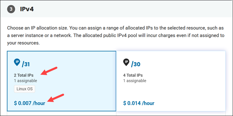 Public IP allocation IPs and price