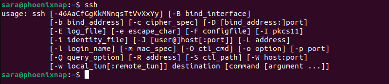 ssh command terminal output