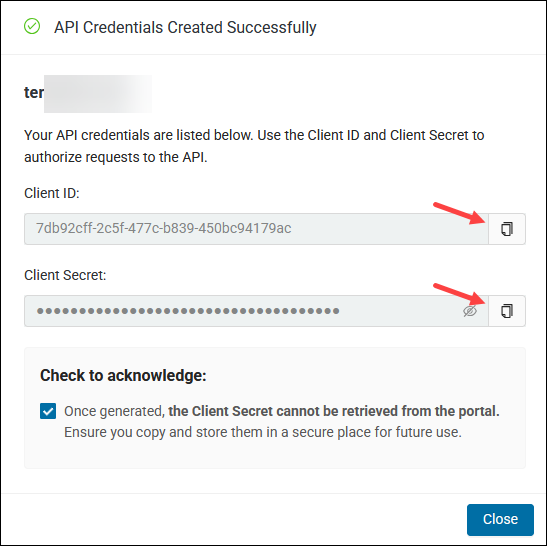 API Credentials client ID and client secret.