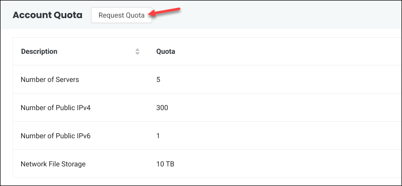 Bare Metal Cloud Account Details Account Quota