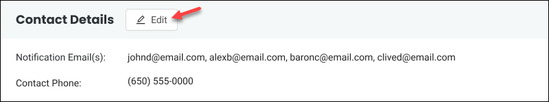 Bare Metal Cloud portal Account Details page Contact Details