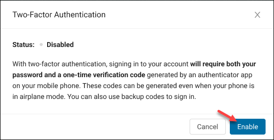 Bare Metal Cloud two-factor authentication enable