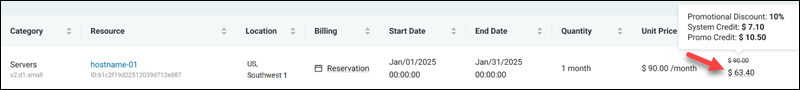 Billing and usage adjusted price info