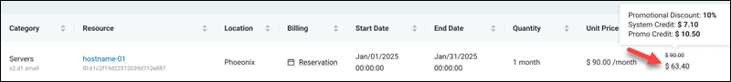 Billing and usage adjusted price info