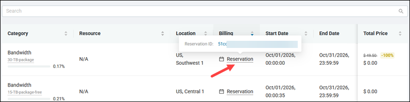 Billing and usage reservation link ID link