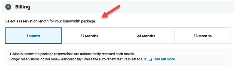 Choose a billing model for the bandwidth package