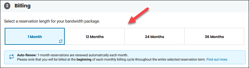 Choose a billing model for bandwith package