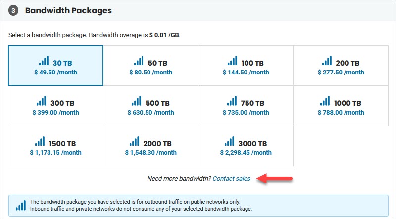 BMC Portal bandwidth package selection